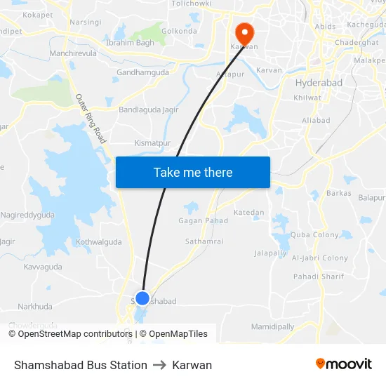 Shamshabad Bus Station to Karwan map