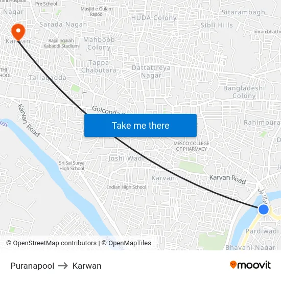 Puranapool to Karwan map