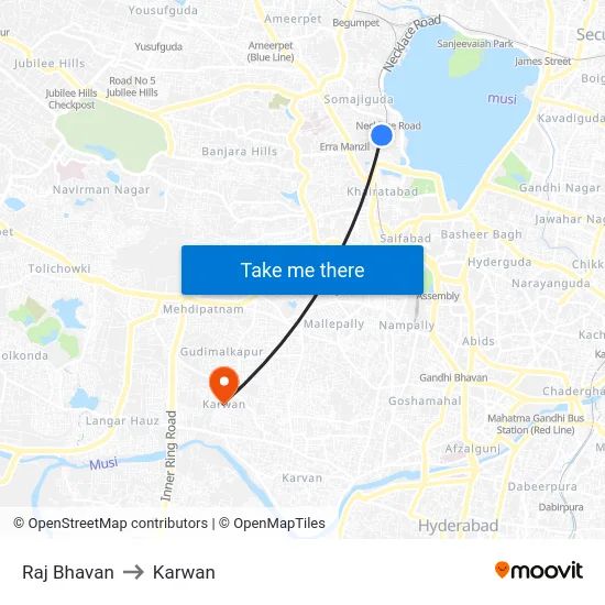 Raj Bhavan to Karwan map