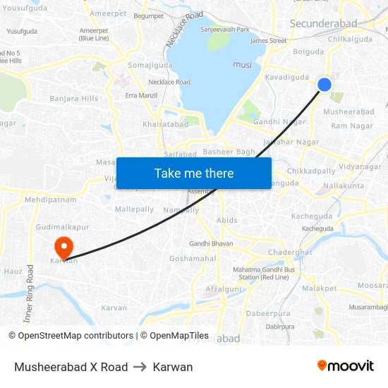 Musheerabad X Road to Karwan map