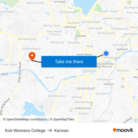 Koti Womens College to Karwan map