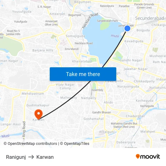 Ranigunj to Karwan map