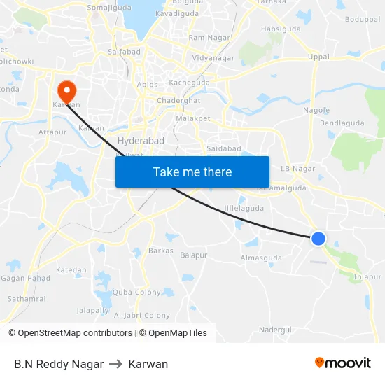 B.N Reddy Nagar to Karwan map