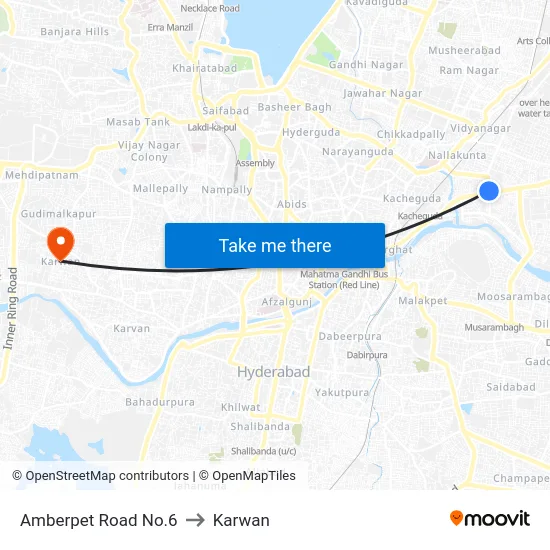 Amberpet Road No.6 to Karwan map
