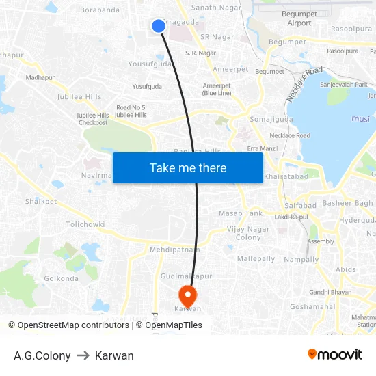 A.G.Colony to Karwan map