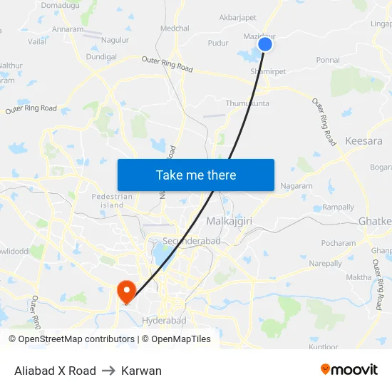 Aliabad X Road to Karwan map