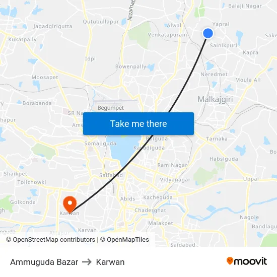 Ammuguda Bazar to Karwan map