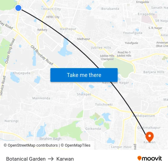 Botanical Garden to Karwan map