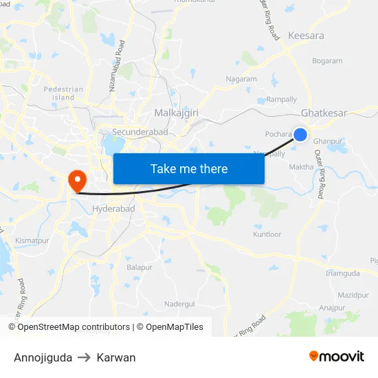 Annojiguda to Karwan map