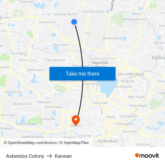 Asbestos Colony to Karwan map