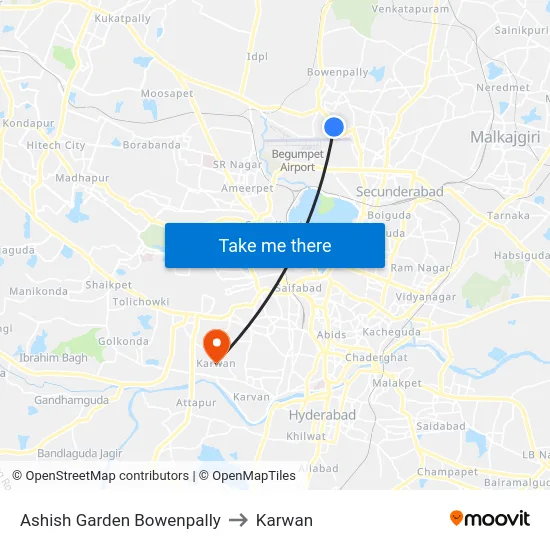 Ashish Garden Bowenpally to Karwan map