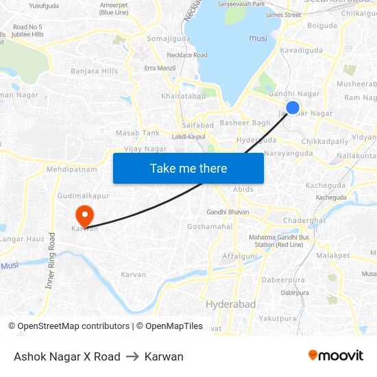Ashok Nagar X Road to Karwan map
