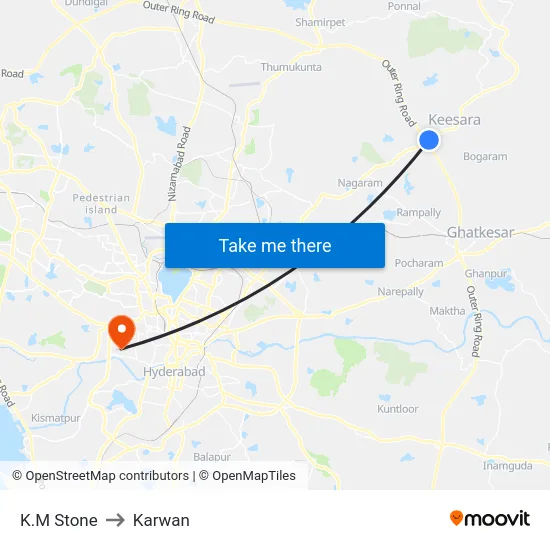 K.M Stone to Karwan map