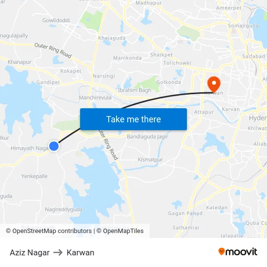 Aziz Nagar to Karwan map