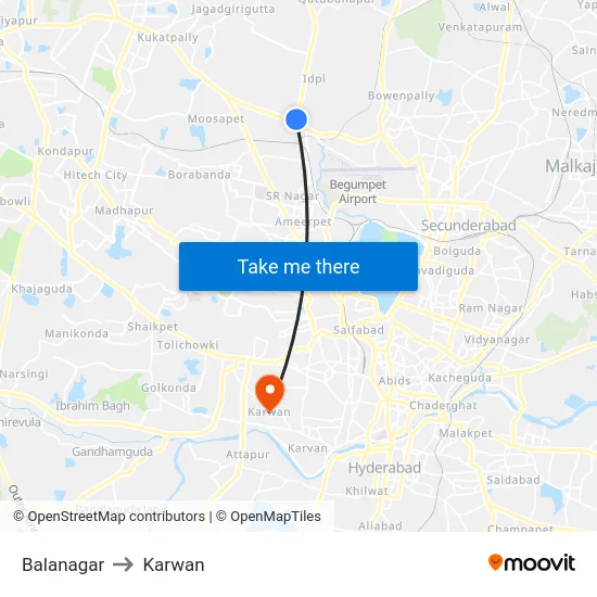 Balanagar to Karwan map