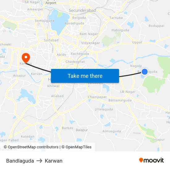 Bandlaguda to Karwan map