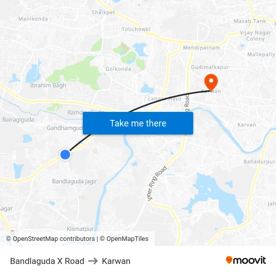 Bandlaguda X Road to Karwan map