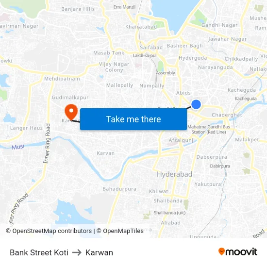 Bank Street Koti to Karwan map
