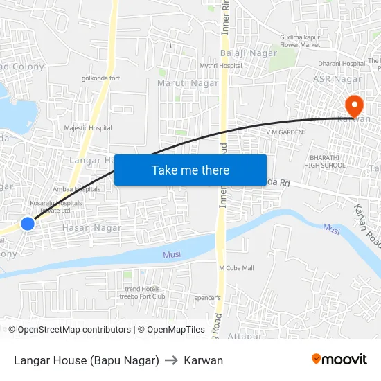 Langar House (Bapu Nagar) to Karwan map