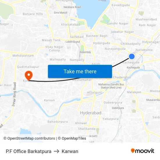 P.F Office Barkatpura to Karwan map