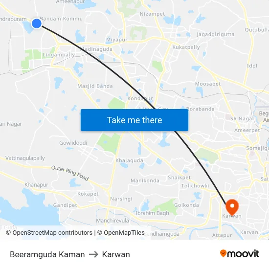 Beeramguda Kaman to Karwan map