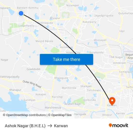 Ashok Nagar (B.H.E.L) to Karwan map
