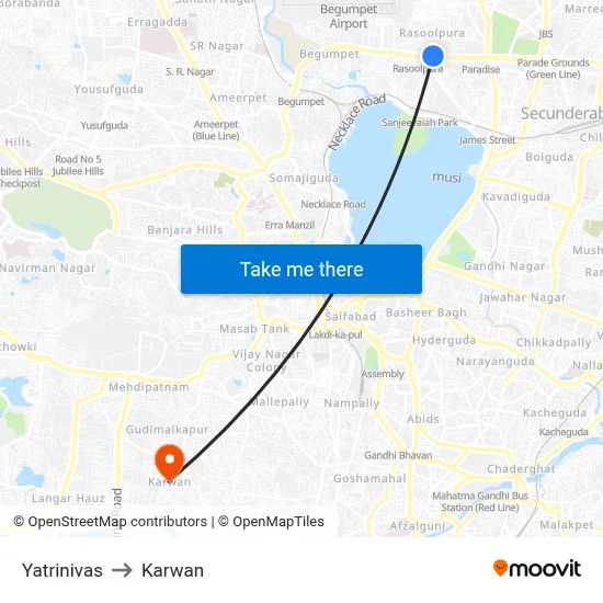Yatrinivas to Karwan map