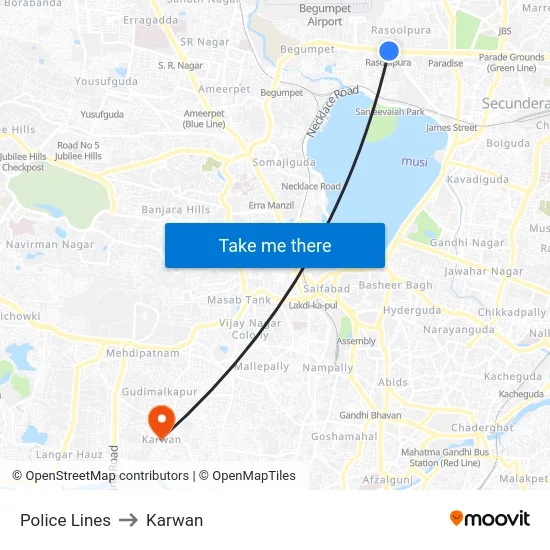 Police Lines to Karwan map