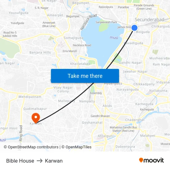 Bible House to Karwan map