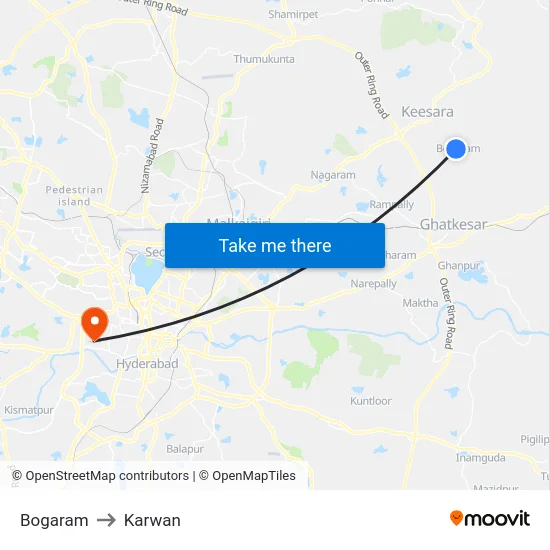 Bogaram to Karwan map