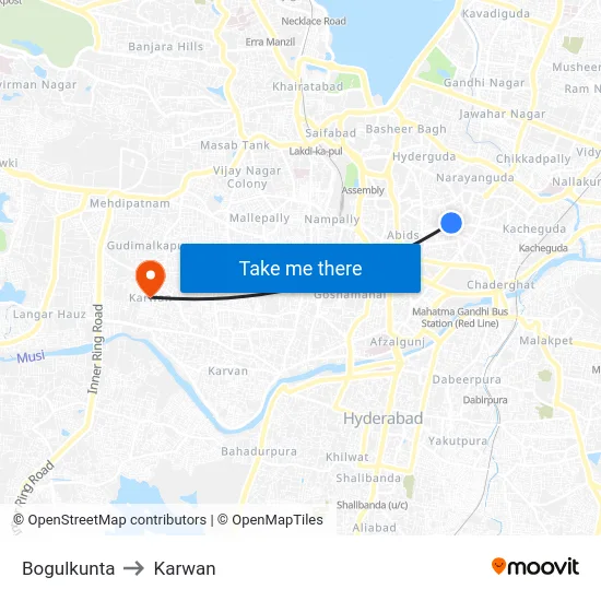 Bogulkunta to Karwan map