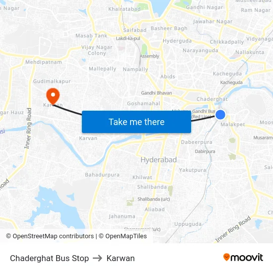 Chaderghat Bus Stop to Karwan map