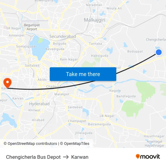 Chengicherla Bus Depot to Karwan map
