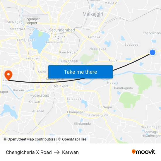 Chengicherla X Road to Karwan map