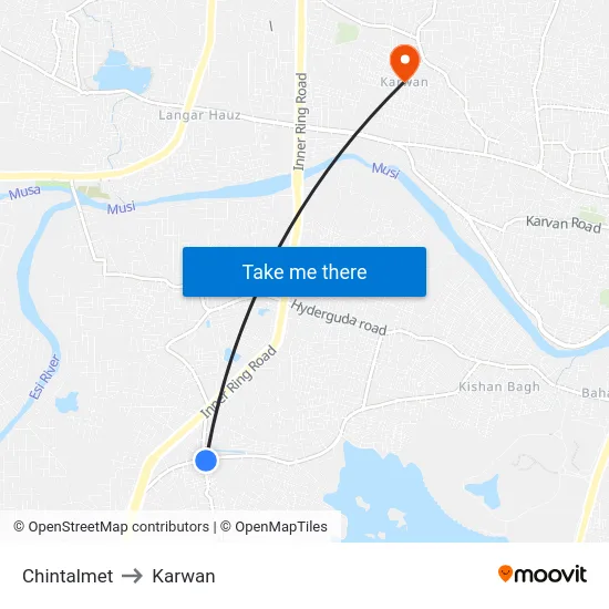 Chintalmet to Karwan map