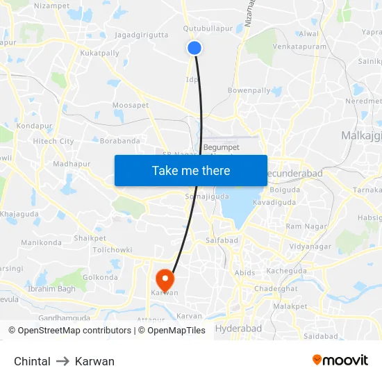 Chintal to Karwan map