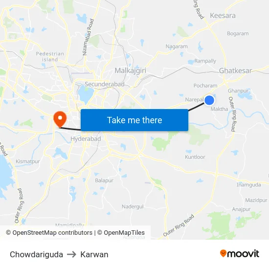 Chowdariguda to Karwan map