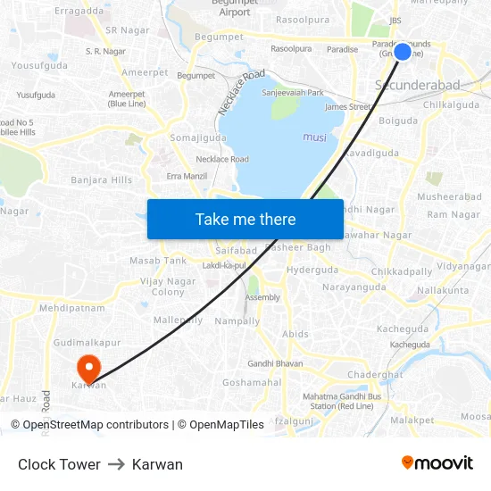 Clock Tower to Karwan map