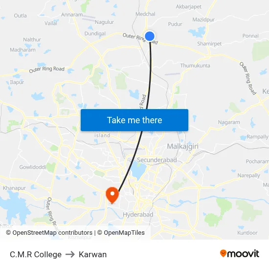 C.M.R College to Karwan map