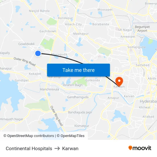 Continental Hospitals to Karwan map