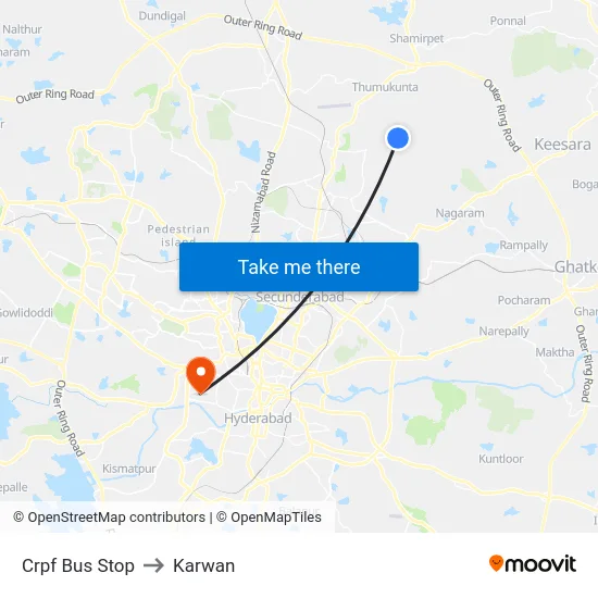 Crpf Bus Stop to Karwan map