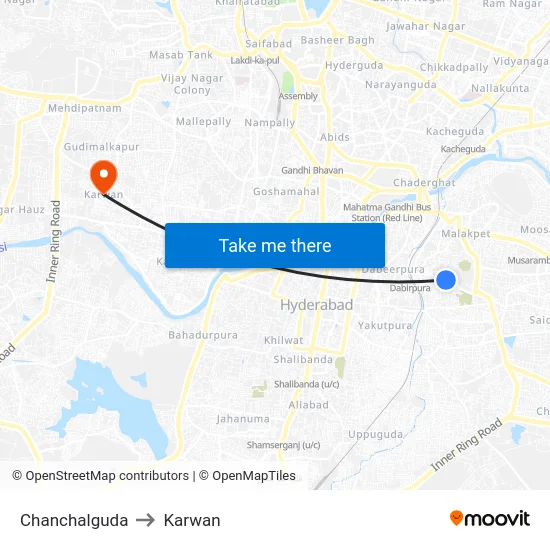 Chanchalguda to Karwan map