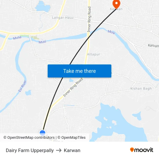 Dairy Farm Upperpally to Karwan map