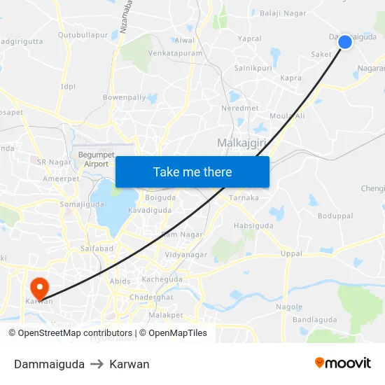 Dammaiguda to Karwan map