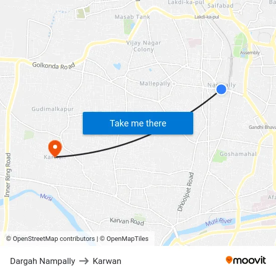 Dargah Nampally to Karwan map