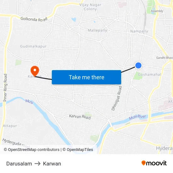 Darusalam to Karwan map