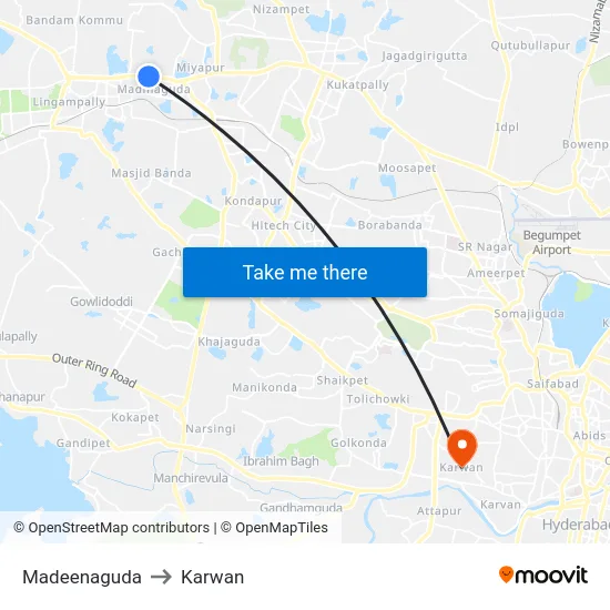Madeenaguda to Karwan map