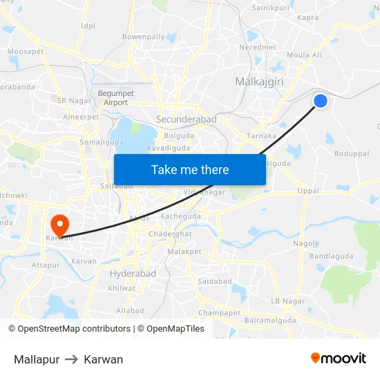 Mallapur to Karwan map