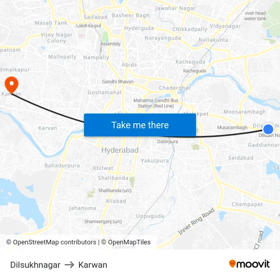 Dilsukhnagar to Karwan map
