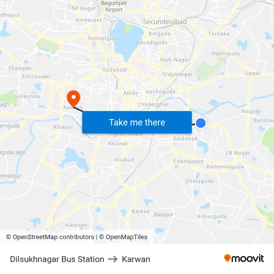 Dilsukhnagar Bus Station to Karwan map